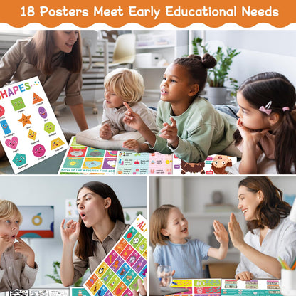 18 Educational Posters for Toddlers 1-3, Learning Posters for Kids Ages 3-5, ABC Poster Alphabet Poster for Preschoolers, Kindergarten Preschool Decor for Wall, Homeschool PreK Classroom Must Haves