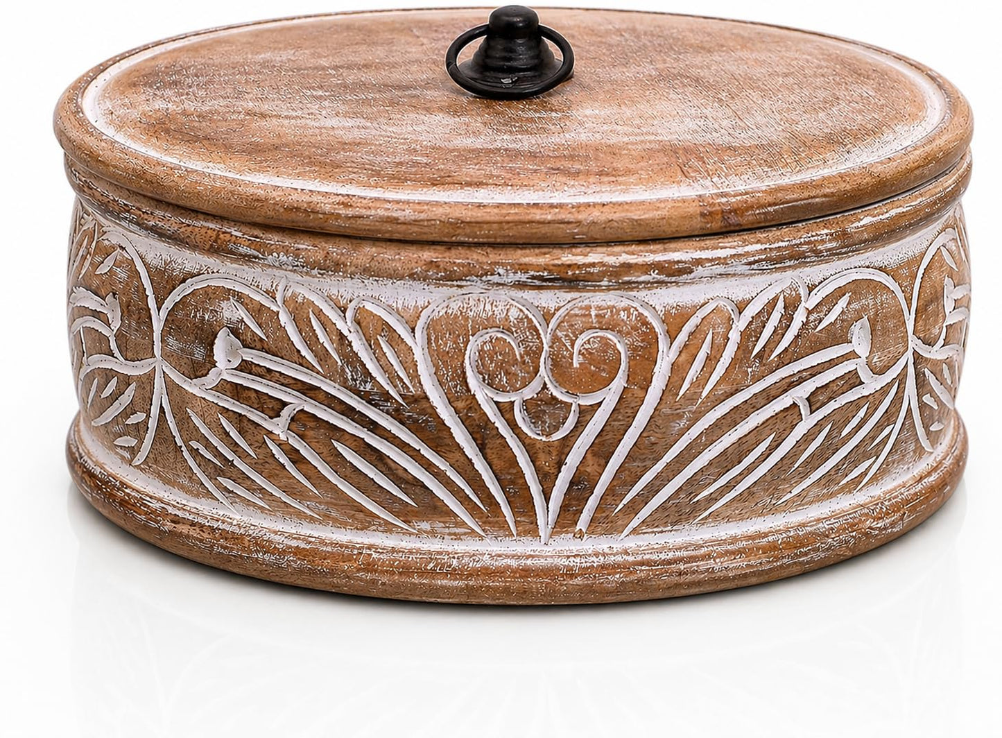 Handcrafted Wooden Mexican Tortilla Warmer Basket Indian Chapati Roti Bread Holder Box Pancake Keeper Serveware Hot Pot Casserole Dish With Lid Home Kitchen Dining Decor, Natural Brown, 9 x 3.5 Inches