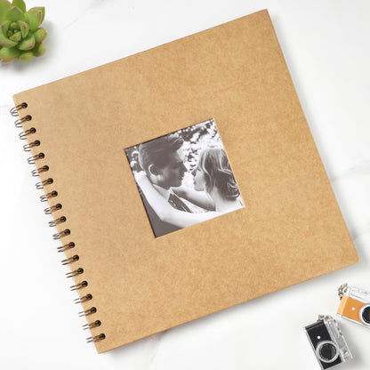 MEMOTOR Scrapbook 10 x 10 Inch DIY Square Photo Window + 3 Corner Stickers, Photo Album Hardcover Kraft Paper Brown 20 Sheets/ 40 Pages