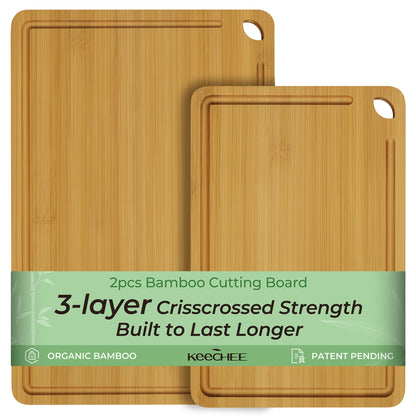 Bamboo Cutting Board, Durable Wood Cutting Boards for Kitchen with Deep Juice Grooves & Built-in Handles, Ideal Charcuterie & Chopping for Meat, Vegetables and Fruits Ideal Kitchen Gifts