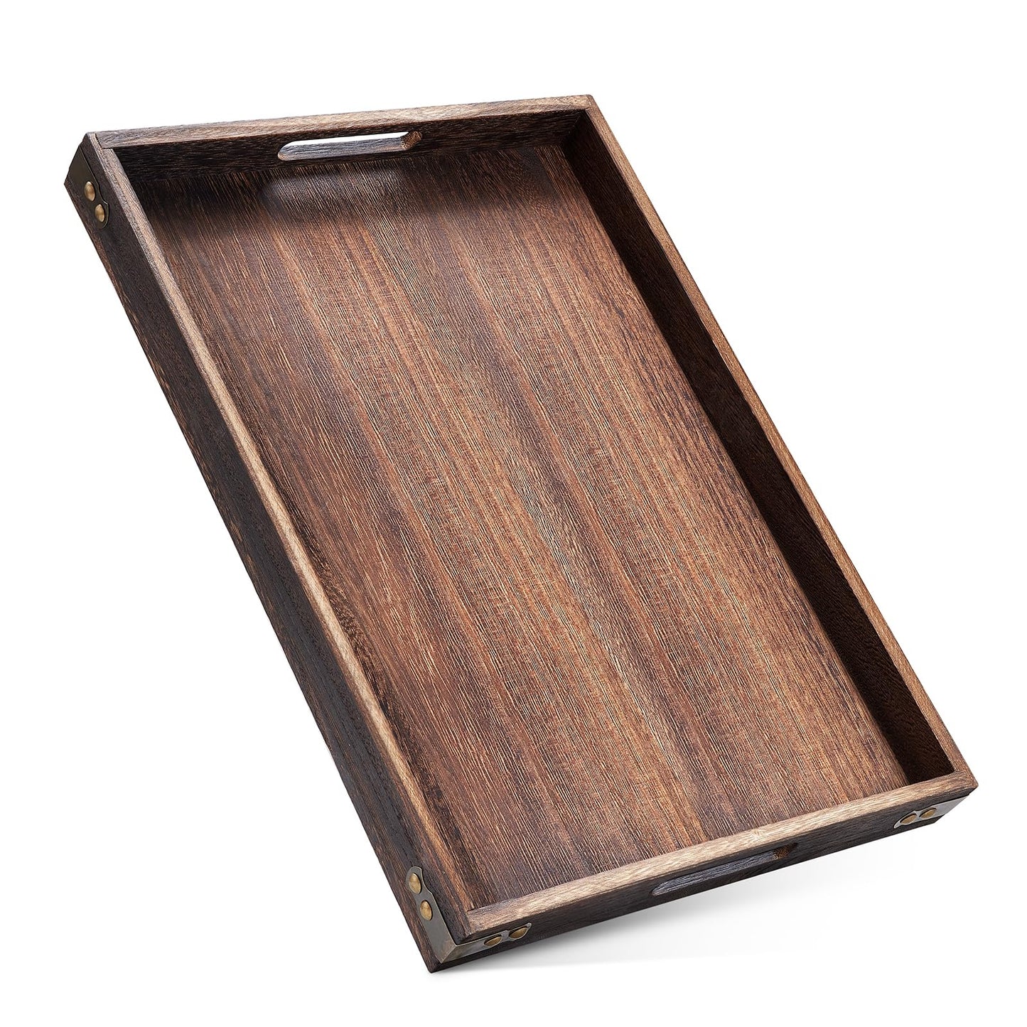 Serving Trays for Party-17In Large Serving Tray with Handles,Wooden Coffee Table Tray&Charcuterie Boards,Serving Platter for Breakfast in Bed Tray,Decorative Rectangular Tray for Ottoman/BBQ/Kitchen