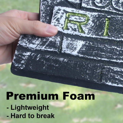 17" Foam Tombstones – Halloween Headstones Outdoor Decorations – RIP Graveyard Stones for Yard Cemetery Lawn Decor – Set of 3