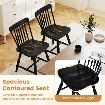 Giantex Black Windsor Dining Chairs Set of 2, Farmhouse Rubber Wood Kitchen Chairs with Turned Legs, Curved Spindle Back & Contoured Sat, Wooden Dining Room Chair for Living Room Restaurant