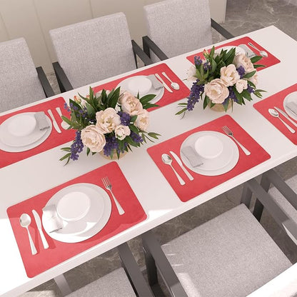 Maxpearl Faux Leather Placemats Set of 8 - Waterproof - Wipe Clean - Heat Resistant - Anti Slip Dining Table Place Mats, Suitable for Indoor & Outdoor Use, 17’’×12’’, Light Red