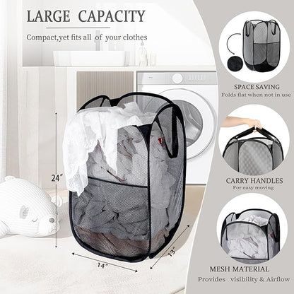 2 Pack Laundry Basket, Foldable Mesh Pop-up Laundry Hamper