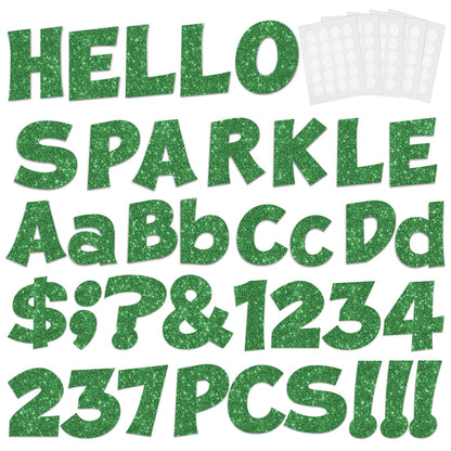 237 Pcs Glitter Bulletin Board Letters, Numbers and Punctuation, Poster Board Letters Alphabet Cut Out Cardboard Letters Accessories for Classroom Display Decorating Supplies 4inch (Green)