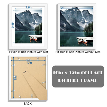 Hongkee 10x12 Picture Frame with Real Glass - Display Pictures 8x10 with Mat or 10 x 12 without Mat, Photo Frame for Wall or Table Top Display(White, 3 Pack)