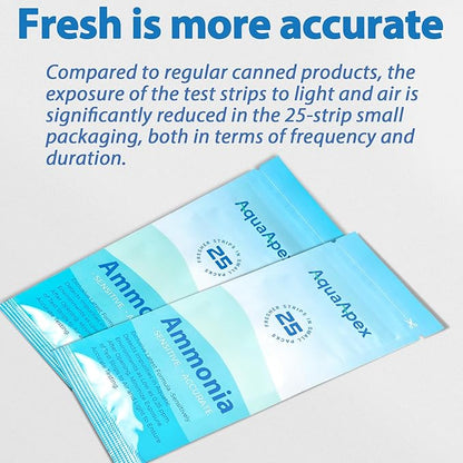 Ammonia Test Kit Aquarium (100 Strips) 0.25ppm High Precision Aquarium Test Kit for Freshwater & Saltwater | Fish Tank Test Strips Dedicated to Ammonia Detection.
