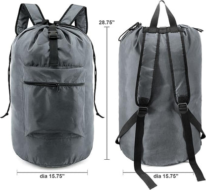 BeeGreen Gray Laundry Backpack w Adjustable Shoulder Straps & Drawstring
