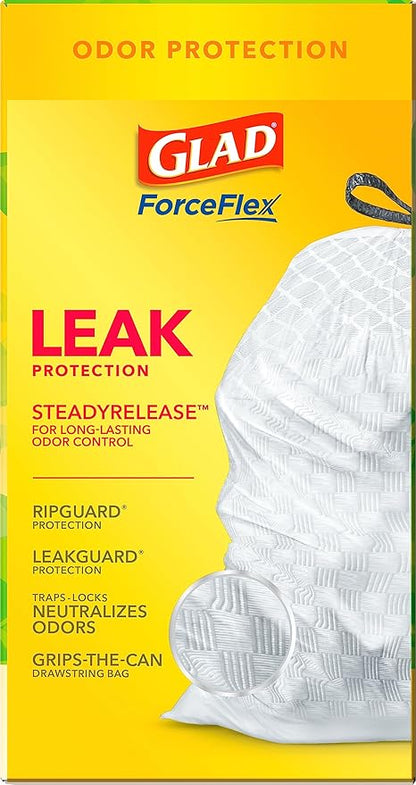 Glad ForceFlex Tall Kitchen Drawstring Trash Bags, 13 Gal, Gain Original