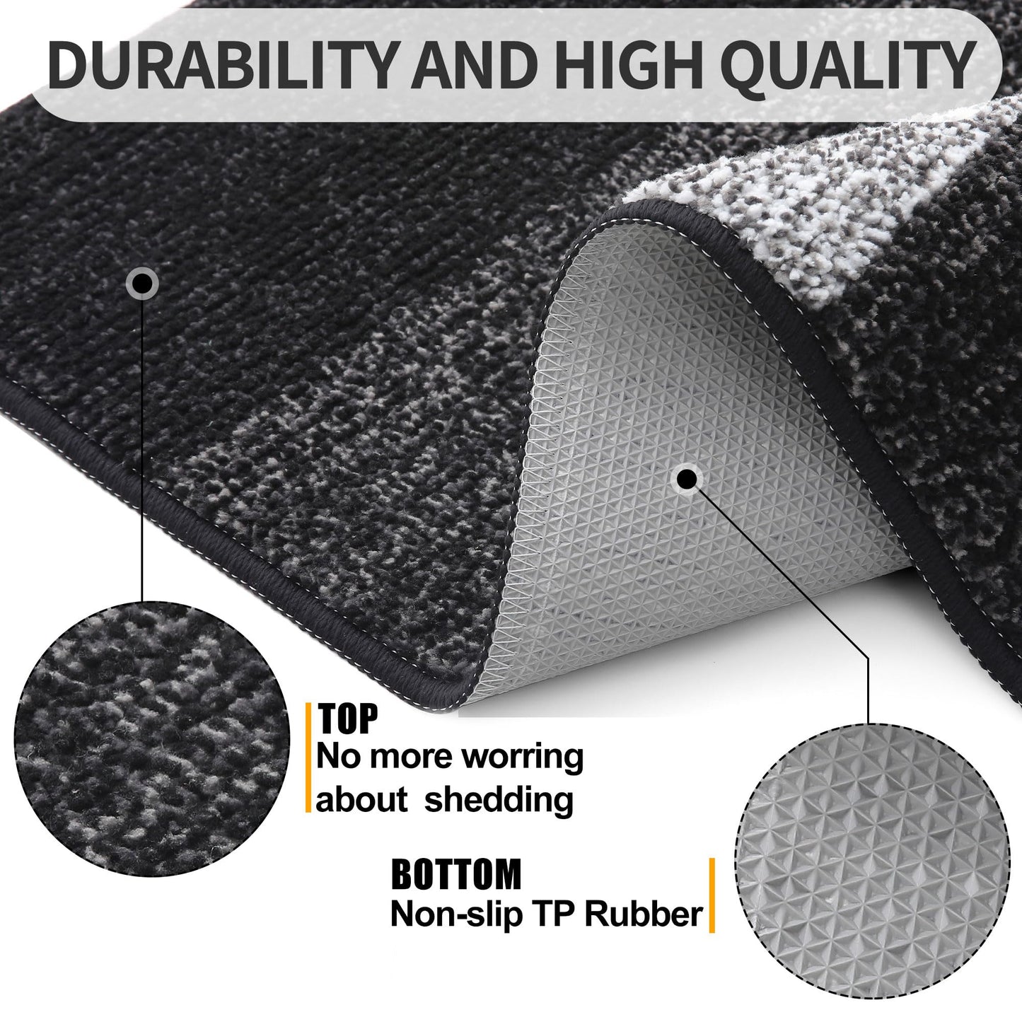 Kitinjoy Indoor Outdoor Door Mat, 32x20 Non-Slip Absorbent Dirt Trapper, Low-Profile Washable Inside Entrance Front Floor Mat, Sturdy Soft Entry Doormats for Entryway, Black
