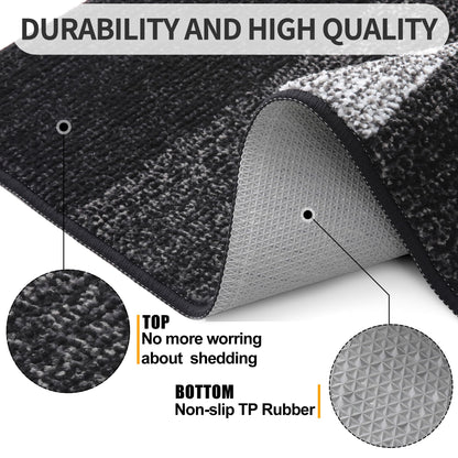 Kitinjoy Indoor Outdoor Door Mat, 32x20 Non-Slip Absorbent Dirt Trapper, Low-Profile Washable Inside Entrance Front Floor Mat, Sturdy Soft Entry Doormats for Entryway, Black