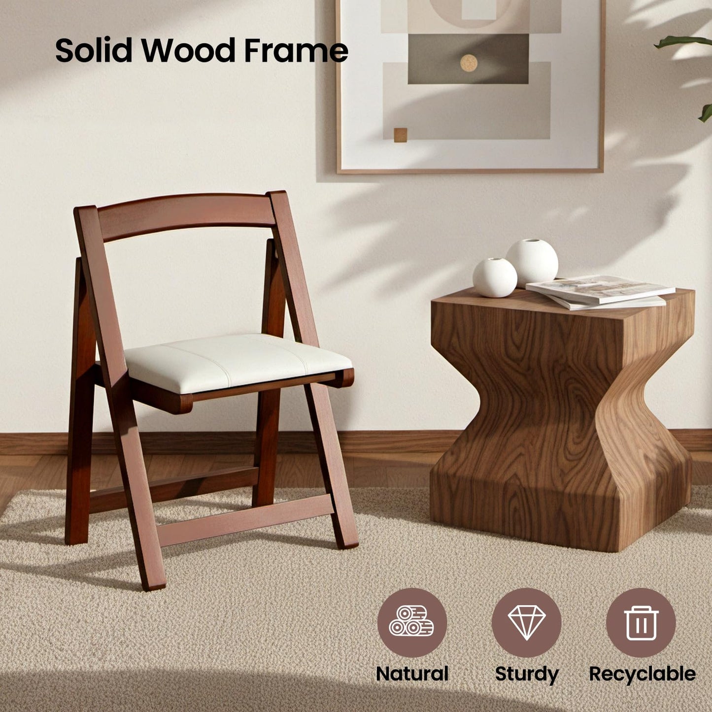 CoPaws Wooden Folding Chair with Cushioned Seat, Portable Folding Dining Chair, Stackable Solid Wood Chair for Wedding, Events, Office, Kitchen, Patio, Garden, 1 Piece