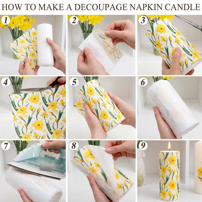 Roowest 24 Pcs DIY Decoupage Napkins Candle Making Kits Ideas Include Candles Floral Napkins and Baking Paper for DIY Crafts Girls Nights Spring Summer Birthday Wedding Party (Pillar)