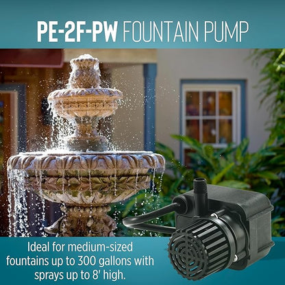 Little Giant PE-2F-PW 115 Volt, 1/40 HP, 300 GPH Submersible Direct Drive Pump for Small Ponds or Fountains with 15-Ft. Cord, Black, 566611