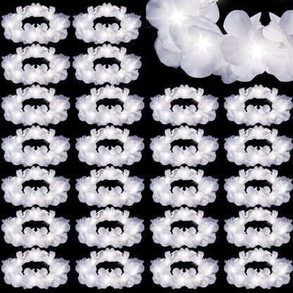 Retrowavy 24 Pcs LED Flower Crown Wreath Headband Fairy Flower Headpiece Light up Hair Accessories for Wedding (White)