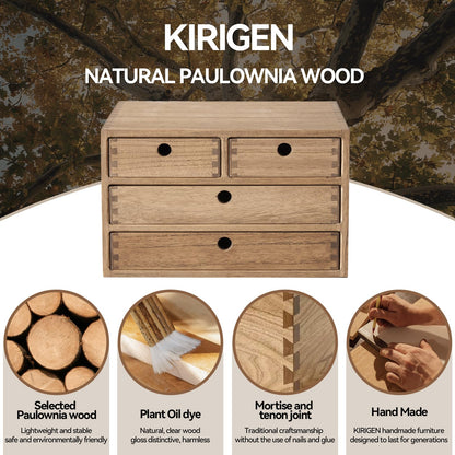 KIRIGEN Wood Desktop Storage Cabinet with 4 Drawers, 3-Tier Desk Organizer for Letter-Size Paper, Mail, Home Office Supplies, Makeup, Crafts, Desk or Countertop, Fully Assembled, Brown WJG34-DBR