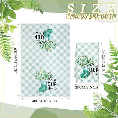 Set of 6 Eucalyptus Kitchen Towels Green Leaves Dishtowels Absorbent Spring