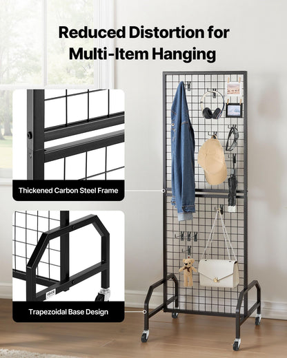 VEVOR 3 Packs Grid Wall Panels, 1.9 x 5.4 ft Wire Grid Panels Display Rack, Movable Art Display Shelf with Wheels and 30 Hooks, Black Carbon Steel Gridwall for Craft Show, Decor, Storage, Notice Board