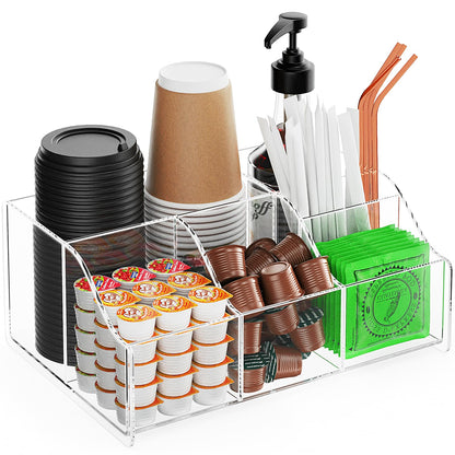 Upitry Acrylic Coffee Bar Organizer Station - Multiple Compartments - Kitchen Bar Tools Storage Rack - Beverage Station Organizer for Coffee Creamer Syrup
