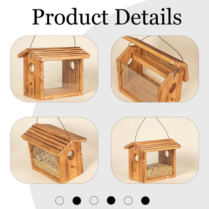 BalterFF Bird Feeders for Outdoors,Wooden Unique Seed Sunflower Food Feeder Blue Cardinal Finch Backyard Platform Balcony Gazebo Tree Fence Wall Mount Effortless Holder Automatic Buddy 6