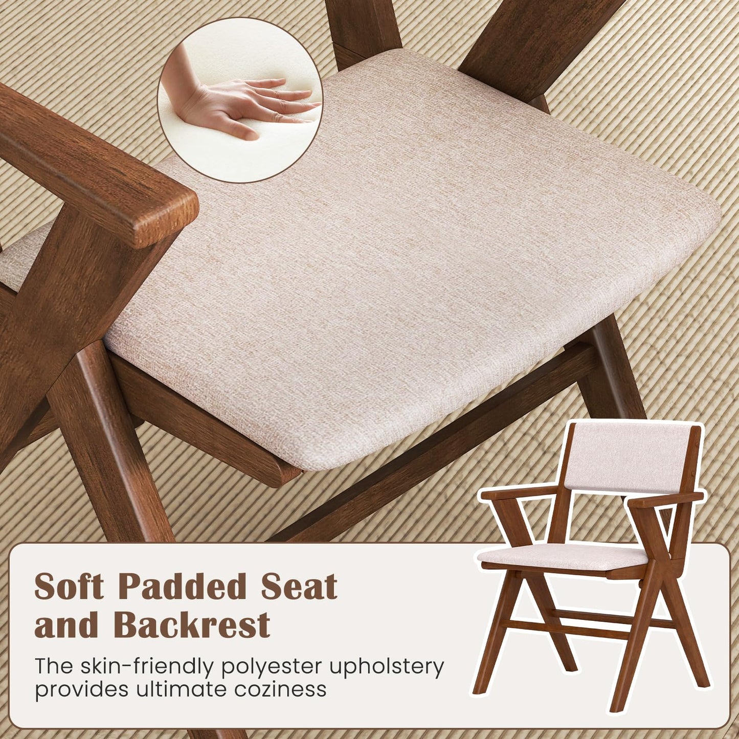 Giantex Wooden Dining Chairs Set of 2, Linen Fabric Upholstered Kitchen Chairs w/Armrests, Rubber Wood Frame, Padded Seat & Back, Farmhouse Side Chairs, Accent Chairs for Living Room Restaurant