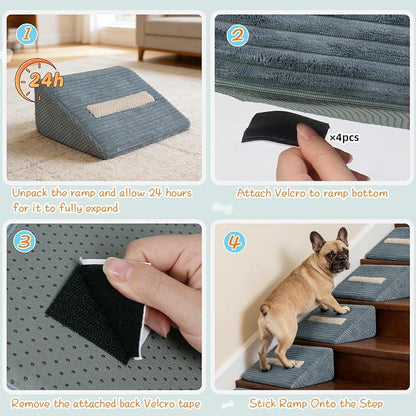 Foam Dog Ramp for Stairs, Low-Impact Climbing Dog Stairs for Senior Dogs | 5.1"H, 3 Pack, 40D High-Density Foam Won't Collapse, Protects Joints, Anti-Slip & Self-Sticky Pads, Washable Cover, Grey