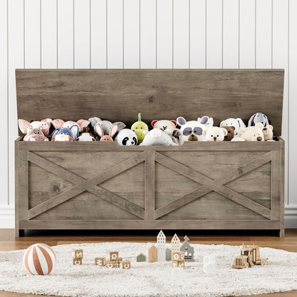 IDEALHOUSE 47.3" Storage Chest, Toy Chest for Kids, Wooden Large Toy Box, Storage Bench with Safety Hinge, Farmhouse Storage Trunk for Entryway, Living Room, Bedroom, Playroom,Washed Grey