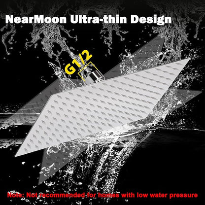 NearMoon Rain Shower Head, High Flow Stainless Steel Rainfall Shower, High Pressure Design, Awesome Shower Experience Even At Low Water Flow (12 Inch Rectangle, Chrome Finish)