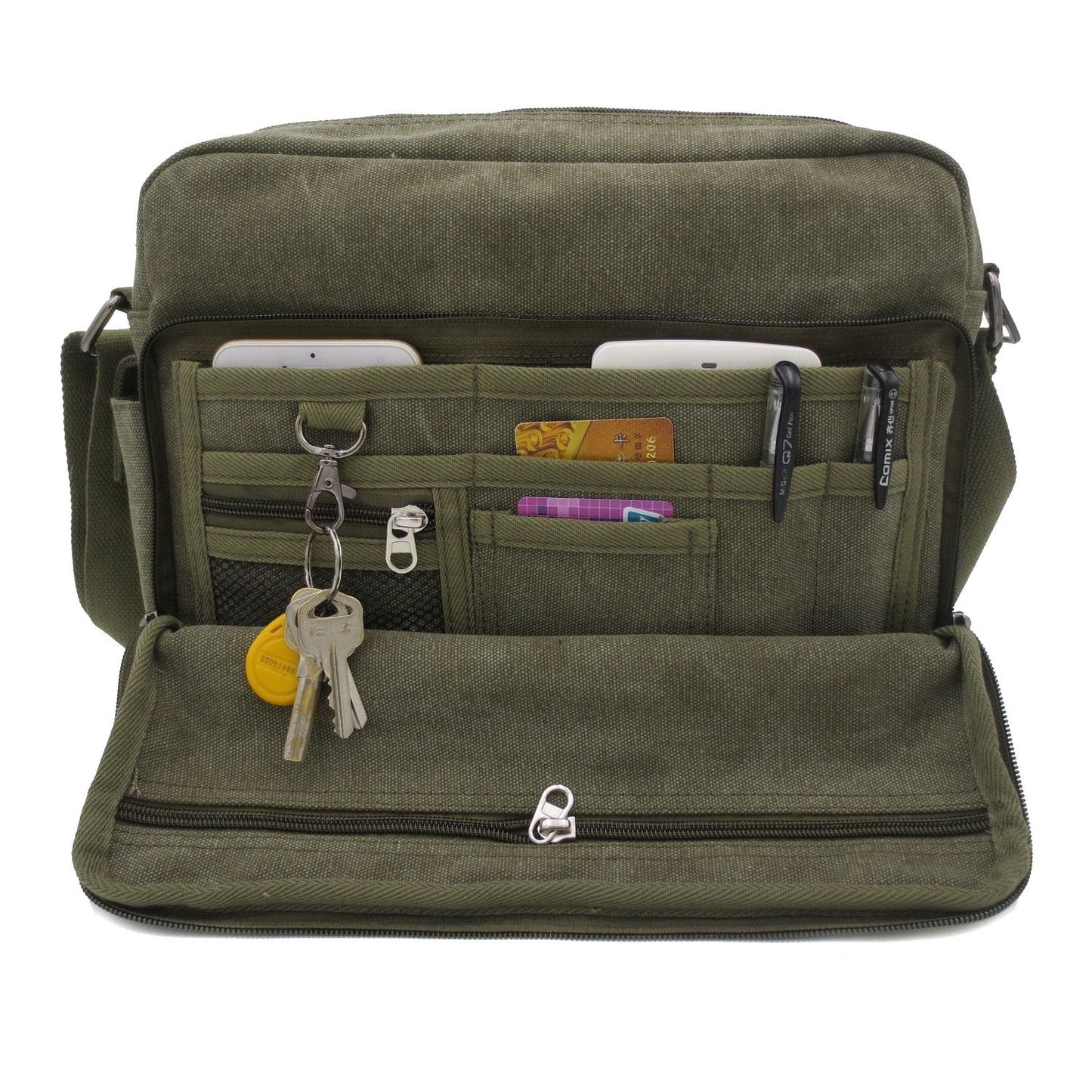 Travel Purse Messenger Bag for Men Womens Canvas Shoulder Bag Handbags Multifunctional Crossbody Bag for Working Travel Change Packet Green