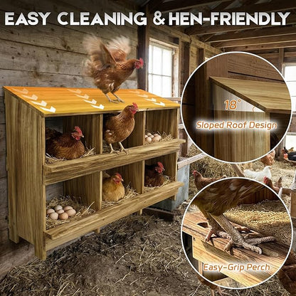 6 Holes Gold Standard Chicken Nesting Box for Laying Eggs, Two-Tier Wooden Nesting Boxes for Chickens, Farmhouse Series Laying Box for Hens, Ducks and Birds