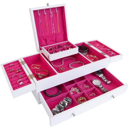 Mele and Co Everly Wooden Triple Lid Jewelry Box in White