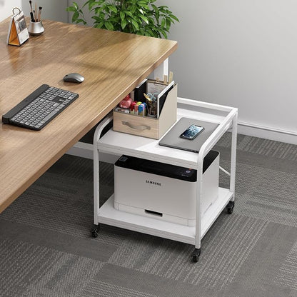 Fannova 20 Inches Deep Large Printer Stand, 2 Tier Under Desk Printer Table with Height Adjustable Shelf, Rolling Printer Cart with Wheels for Home Office Storage - White