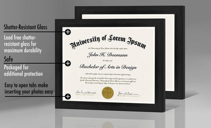 Americanflat 8.5x11 Diploma Frame with Shatter-Resistant Glass - Set of 2 - Document Frames with Engineered Wood - Legacy Collection - Certificate Frame for Tabletop and Wall Display - Black