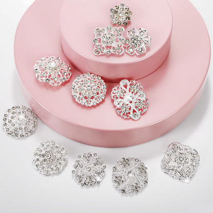 Hiceeden Lot 24 Pcs Crystal Brooches Pins, Silver Shining Clear Rhinestone Brooches Flower Jewelry Bridal Wedding Bouquet Kit Gift for Girls, Women, DIY Decoration