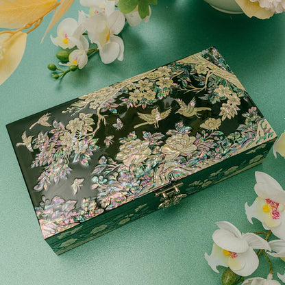 February Mountain Mother of Pearl Large Jewelry Box with Ring Tray - Handmade Unique Gifts for Women - Abalone Shell Keepsake Decorative Box