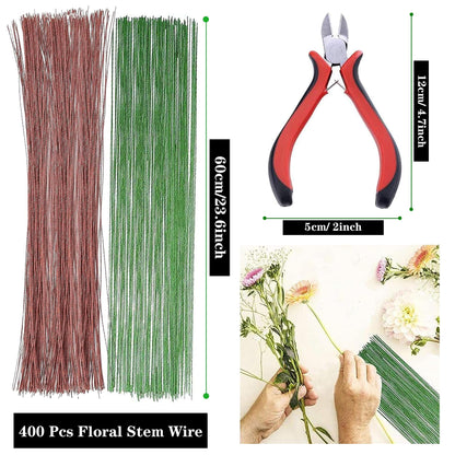 Woohome 400 Pcs Floral Wire with Wire Cutter 26 Gauge Crafts Wire Florist Flower Wire Stems Brown Floral Wire for Making Flower Arrangement Supplies Wedding Bouquet DIY