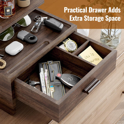NiHome Wooden Nightstand Organizer for Men, Solid Wood Charging Dock for Smartphone, Smartwatch, Tablet, Wallet, Keys, Glasses, Accessories, Easy Assembly Stylish Design for Classic & Modern Interiors