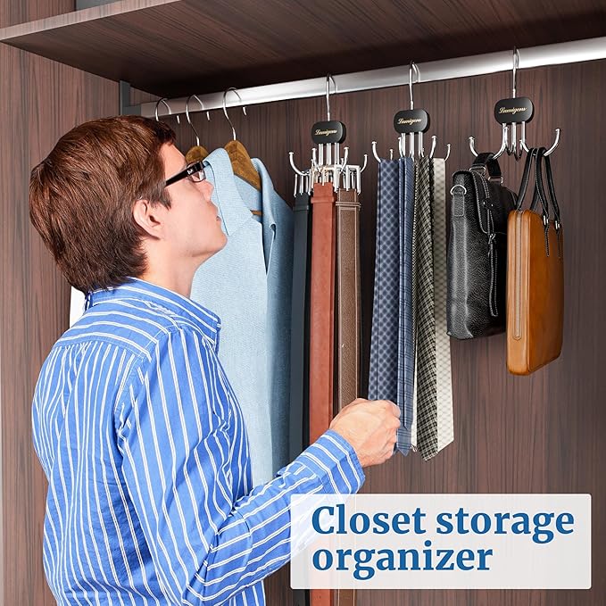 Belt Organizer for Closet, Belt Tie Hanger for Closet, Tie Organizer for Men