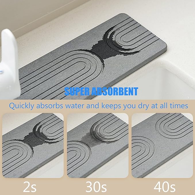 Kitchen Sink Faucet Mat, Diatomaceous Earth Quick Dry Sink Splashback Drying Mat