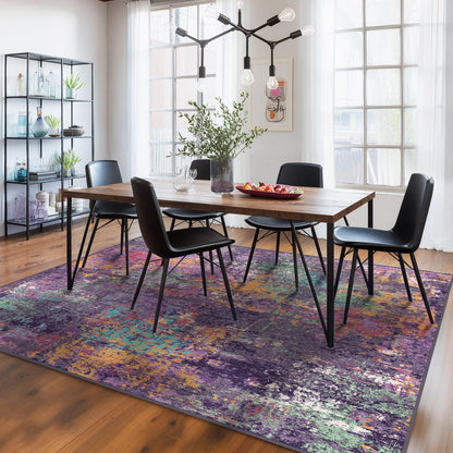 RELEANY Washable Area Rugs 8'x10' Non-Slip Modern Abstract Soft for Living Room Entryway Bedroom Kitchen, Print Pattern, Purple Orange Blue Green Rust Red Colorful