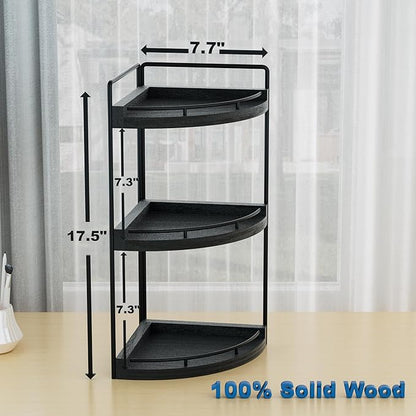 Corner Bathroom Counter Organizer, 3 Tier Bathroom Sink Shelf Countertop, Wood Vanity Skincare Storage for Toiletries Decor, Makeup, Dresser(Black)
