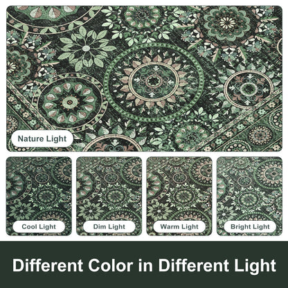 KIMODE Anti Fatigue Kitchen Mats for Floor 2 Piece Cushioned Boho Kitchen Rugs Memory Foam Kitchen Floor Mats Standing Desk Mats for Laundry Office Sink Green 17"x47"+17"x29"