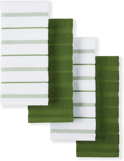 KitchenAid Albany Kitchen Towel 4-Pack Set, Matcha Green/White