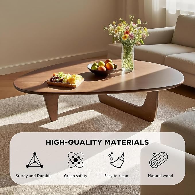 Solid Wood Triangle Coffee Table,Unique Mid Century Modern Oval Coffee Table,Irregular Geometric Tea Tables for Home Living Room with Wooden Tabletop and Reinforced Legs Walnut 35" L x 24" W x 16" H