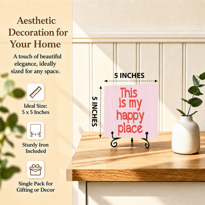 This Is My Happy Place Wooden Sign With Stand, Home Farmhouse Desk Table Decor, Inspirational Plaque Gifts For Friend Family Colleague, Motivational Office Desk Decor For Shelf, 02