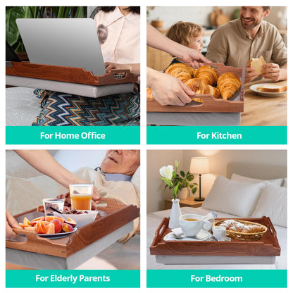 DRELIFAM Lap Desk with Cushion,Wooden Bed Tray Table for Eating,Lap Tray in Recliner,Breakfast Tray,TV Dinner Bed Food Trays (Sapele Wood)