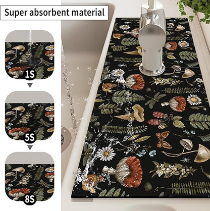 Absorbent Splash Guard Mat for Kitchen Sink, 15×5.5 Inch Cute Fast Drying Drip