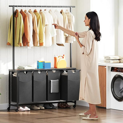 Laundry Sorter 4 Section, Rolling Laundry Hamper