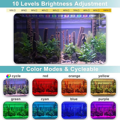 24/7 LED Aquarium Light, IP68 Waterproof Extendable Bracket Fish Tank Light with Timer, 7 Colors, 10 Level Adjustable Brightness, DIY Mode Full Spectrum Aquarium Plant Light for 48-54 Inch Fish Tank